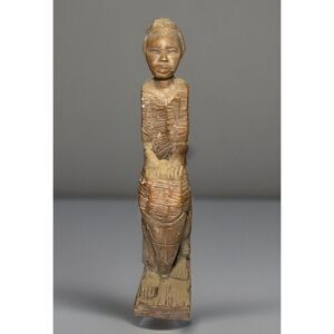 Vintage HandCarved Haitian Folk Art Statue Drum Bongo‎ Native 13"